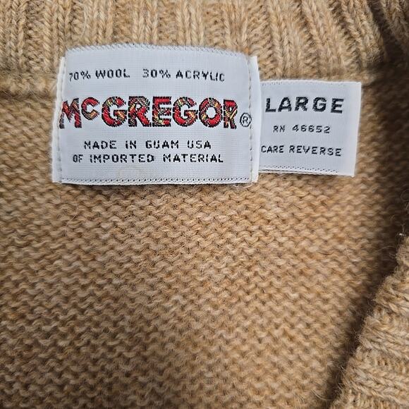 Vtg McGregor Mens Wool Cable-knit Sweater Vest Sz L Tan Preppy Academia Classic - Picture 2 of 8
